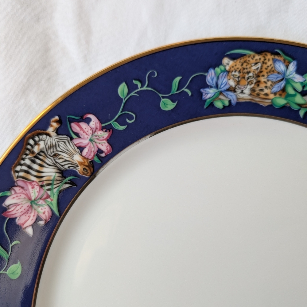 Franciscan Rafiki Blue Floral Animals Gold 4 Place Setting Pieces Discontinued - Picture 15 of 16